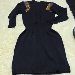 Vintage 80s Black Knit Sweater Dress by Dorian